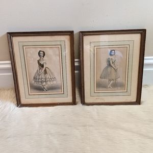 Vintage set of 2 framed prints of French ballerina dancers.